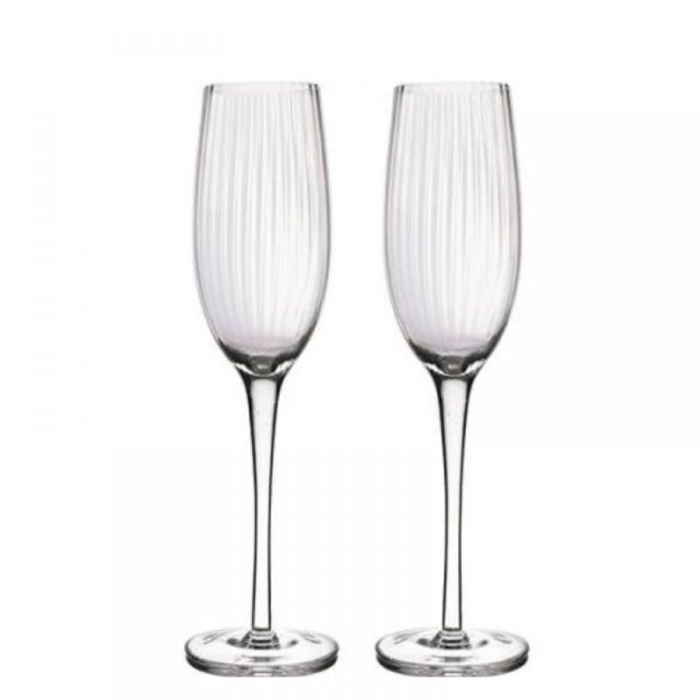 Wine Glasses BarCraft Set of 2 Ridged Champagne Flutes